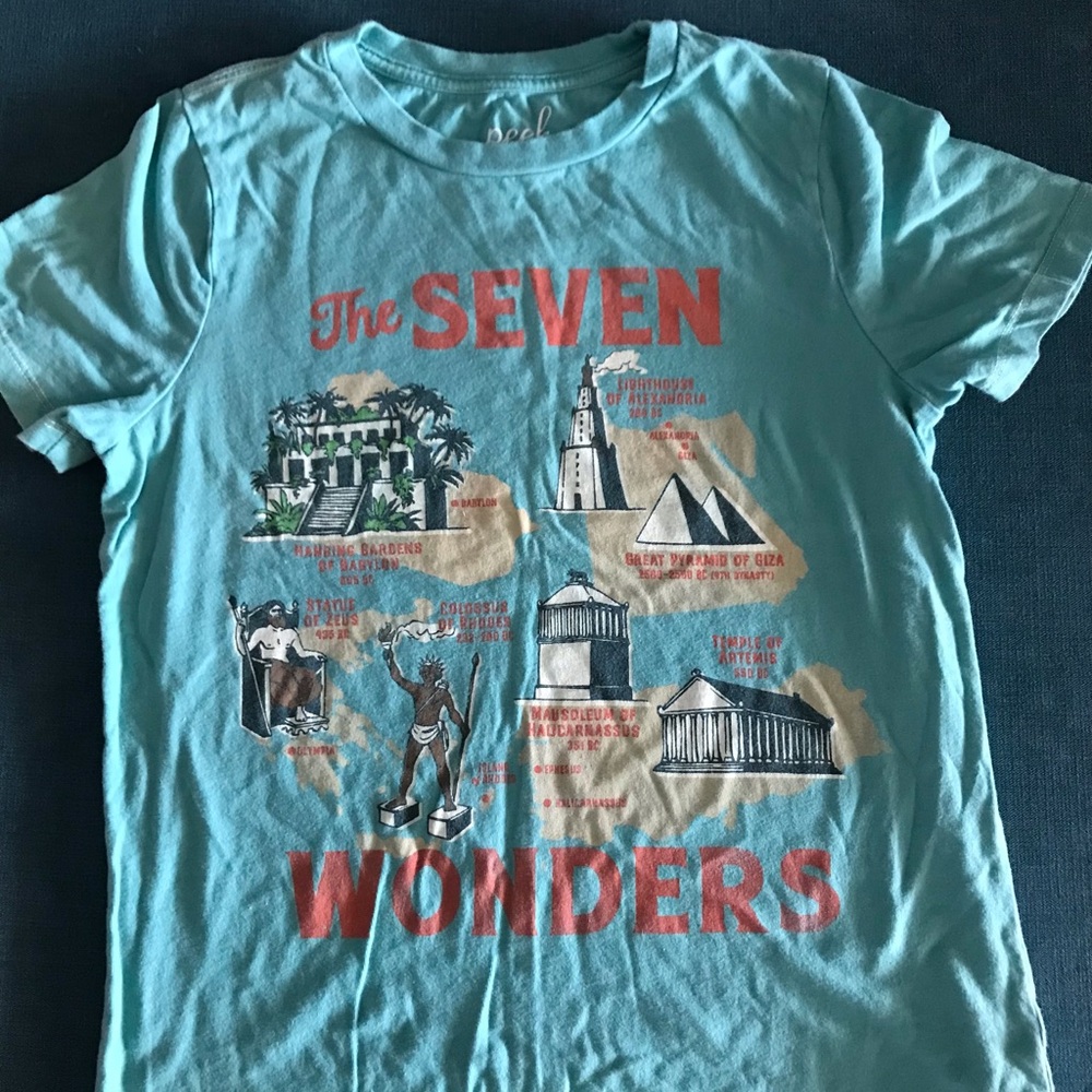 Peek The Seven Wonders Graphic Tee - Light Blue Size 10